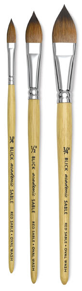Blick Academic Sable Brushes - 3 Oval Wash brushes upright
