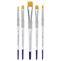 Royal Langnickel Soft Grip Golden Taklon Brush Set - Flat, Short Handle, Set of 5