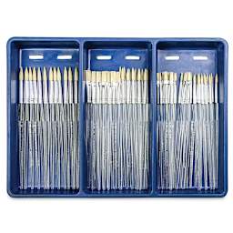 Royal Langnickel Clear Choice Brush Set - White Bristle, Round/Flat, Set of 60, Short Handle (in a tray)