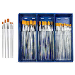 Royal Langnickel Clear Choice Brush Set - Golden Taklon, Flat, Set of 60, Long Handle
