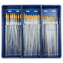 Royal Langnickel Clear Choice Brush Set - Golden Taklon, Round, Set of 60, Long Handle, in open packaging