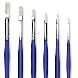 Blick Scholastic White Bristle Brush Set - Flat, Set of 6 close up