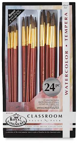 Royal Langnickel Camel Hair Classroom Value Pack - Front of package of 24 pc Round Brushes
