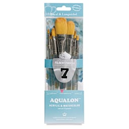 Aqualon Taklon Brush Sets - Front of 7 pc Filbert and Wash Brush set package