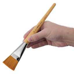 Blick Mega Golden Taklon Brush - Mega Flat, Short Handle, Size 30, held in hand
