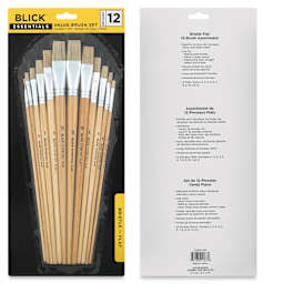 Blick Essentials Value Brush Set - Flat Brushes, Bristle, Set of 12, front and back of packaging