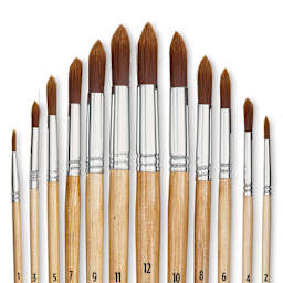 Blick Essentials Value Brush Set - Round Brushes, Brown Nylon, Set of 12, close up