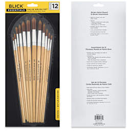 Blick Essentials Value Brush Set - Round Brushes, Brown Nylon, Set of 12, front and back of packaging