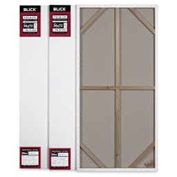 Blick Premier Heavyweight Stretched Cotton Canvas - 36" x 72", 1-3/8" Profile, Pkg of 3 showing the back of one canvas
