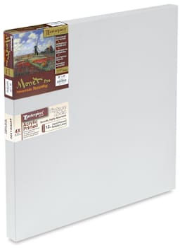 Monet Pro Artfix Acrylic-Primed Linen Canvas - Angled view of 1 1/2" profile canvas with label