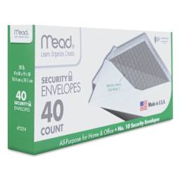 Mead #10 Security Envelopes - Pkg of 40, 20 lb, 4-1/8" x9-1/2 packaging angled view