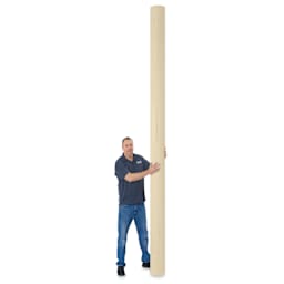 Blick Unprimed Cotton Canvas - Medium Weight, Medium-Smooth Texture, 144" x 50 yds, man next to canvas