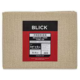 Blick Unprimed Belgian Linen Canvas - Type 135, 54" x 6 yds, Folded, close-up of label