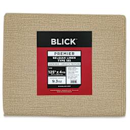 Blick Unprimed Belgian Linen Canvas - Type 185, 125" x 4 yds, Folded, close-up of label