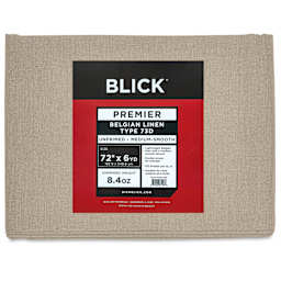 Blick Unprimed Belgian Linen Canvas - Type 73D, 72" x 6 yds, Folded, close-up of label