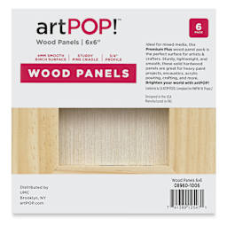 artPOP! Wood Panel Pack - 6" x 6", Pkg of 6 (Back of packaging)