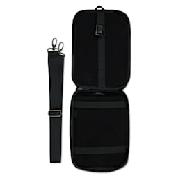 Etchr Nano Satchel - Grey, open showing the interior of the satchel and shoulder strap