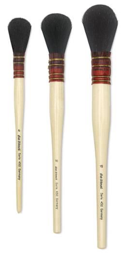 Da Vinci Black Goat Quill Mop - 3 sizes of Mop brushes shown upright
