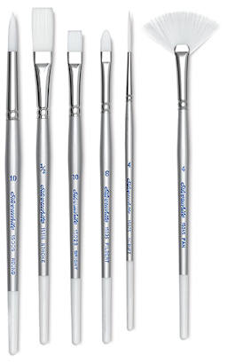 Silverwhite Soft Synthetic Brushes - Assorted styles of brushes upright
