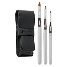 Escoda Prado Tame Synthetic Sable Travel Brushes - Set of 3, Bright, with included carrying case.