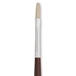 Silver Brush Silverstone Premium White Hog Bristle Brush - Filbert, Long Handle, Size 0 close up