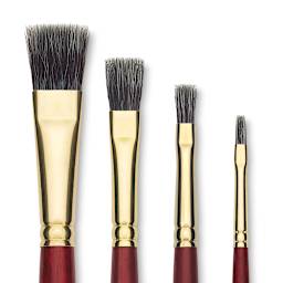 Blick Master Synthetic Badger Brushes - Closeup of four sizes of Bright Brushes