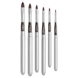 Escoda Versatil Travel Filbert Brushes of various sizes laid out