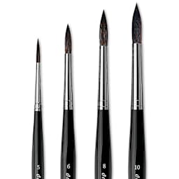 Da Vinci Casaneo Synthetic Squirrel Watercolor Brush - Large Round, Set of 4, Short Handle, close up
