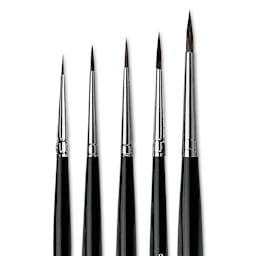 Da Vinci Casaneo Synthetic Squirrel Watercolor Brushes - Rounds, Set of 5, Short Handle, close up