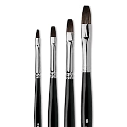 Da Vinci Casaneo Synthetic Squirrel Watercolor Brush - Flats, Set of 4, Short Handle, close up