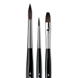 Da Vinci Casaneo Synthetic Squirrel Watercolor Brush - Assorted, Set of 3, Short Handle, close up