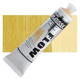 Matisse Flow Acrylic Paint - Metallic Light Gold, 75 ml tube and swatch
