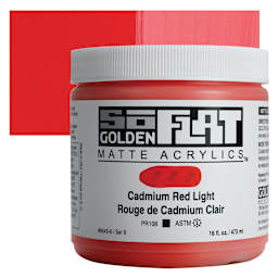 Golden SoFlat Matte Acrylic Paint - Cadmium Red Light, 473 ml, Jar and swatch