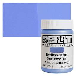 Golden SoFlat Matte Acrylic Paint - Light Ultramarine Blue, 59 ml, Jar and swatch