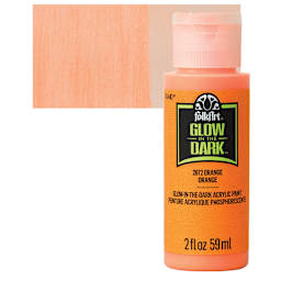 Plaid FolkArt Glow In The Dark Acrylic Paint - Orange, 2 oz, Bottle and swatch