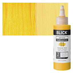 Blick Artists’ Fluid Acrylic - Transoxide Yellow, 100 ml bottle and swatch