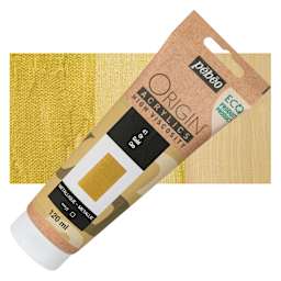 Pebeo Origin Acrylic Paint - Gold, 120 ml tube and swatch