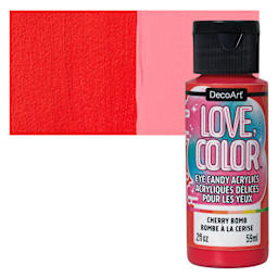 DecoArt Love, Color Acrylic Paint - Cherry Bomb, 59 ml bottle and swatch