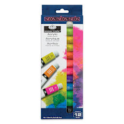 Royal & Langnickel Essentials Acrylic Paint - Neon Colors, Set of 12, 12 ml front of package