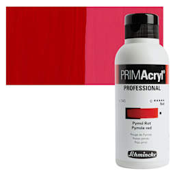 Schmincke Primacryl Professional Fluid Acrylic - Pyrrole Red, 250 ml bottle and swatch