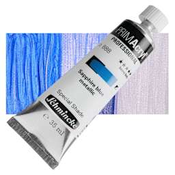 Schmincke Primacryl Professional Acrylic Paint - Sapphire Blue Metallic, 35 ml Tube and swatch