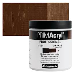 Schmincke Primacryl Professional Acrylic Paint - Natural Burnt Umber, 237 ml Jar and swatch