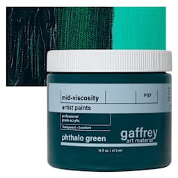 Gaffrey Art Material Standard Body Acrylic Paint - Phthalo Green, 473 ml jar and swatch