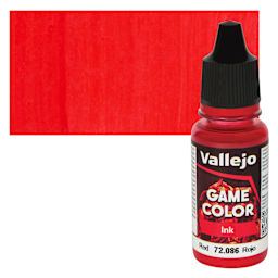 Vallejo Game Color Acrylic Ink - Red, 18 ml Bottle and Swatch
