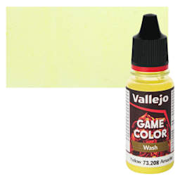 Vallejo Game Color Fluid Acrylic Wash - Yellow, 18 ml Bottle and Swatch
