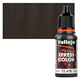 Vallejo Xpress Color Acrylic Paint - Greasy Black, 18 ml bottle and swatch