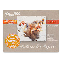Fluid 100 Watercolor Paper Block - 6" x 8", Pkg of 15 Sheets, 140 lb, Cold Press