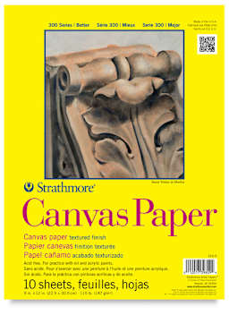 Strathmore 300 Series Canvas Paper Pad, 10 Sheets-White 9" x 12"  Front of Pad