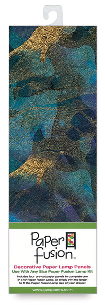 Paper Fusion Decorative Paper Lamp Panels - Turquoise and Navy Marble Momi pattern in package