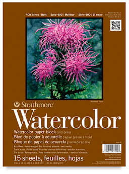 Watercolor Block, 15 Sheets 9" x 12" Front of Pad